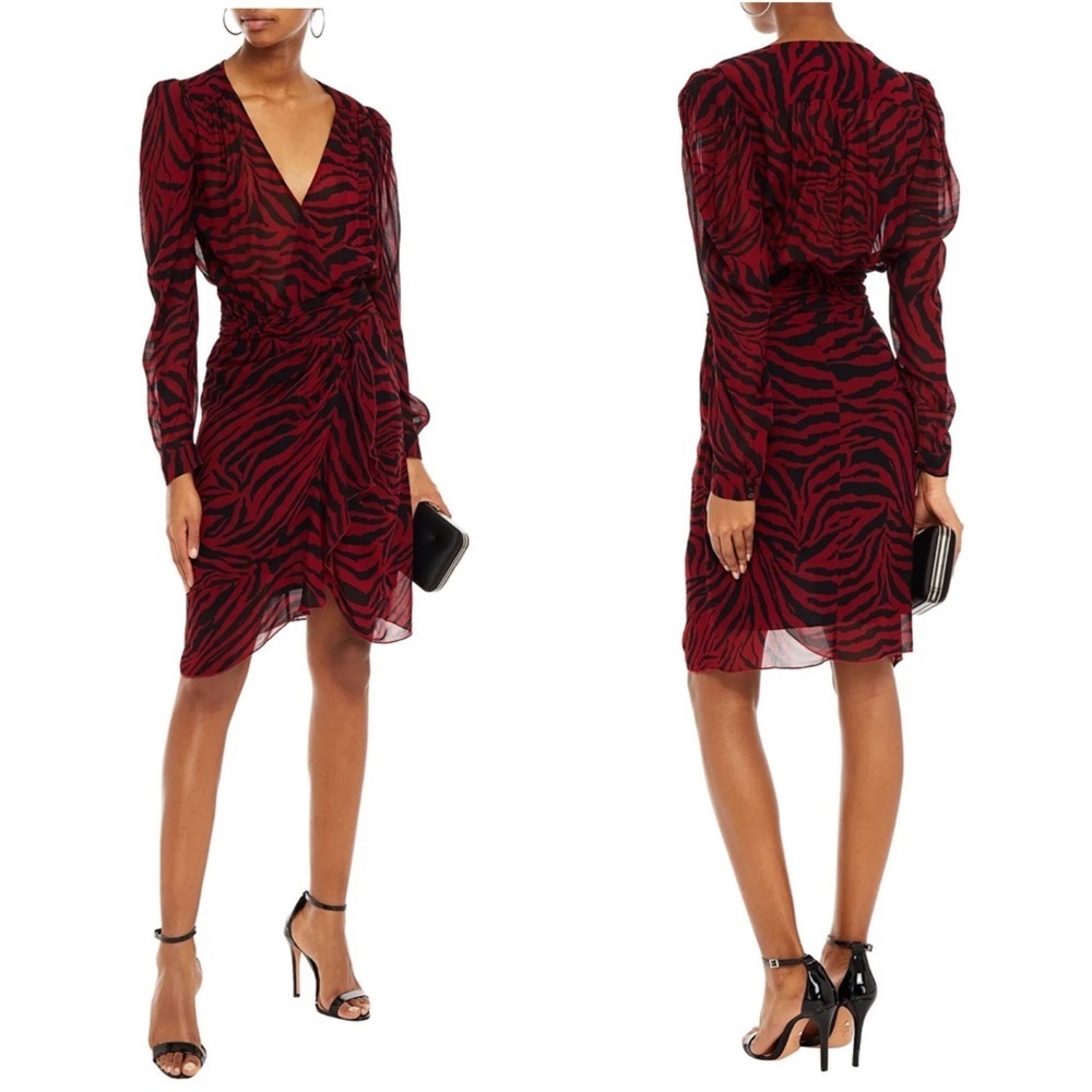 ba&sh Saphir Wrap-Effect Tiger Print Georgette Dress
